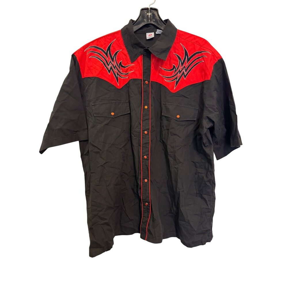 vintage Anchor Blue Western Shirt Black & Red Tribal Embroidery XL